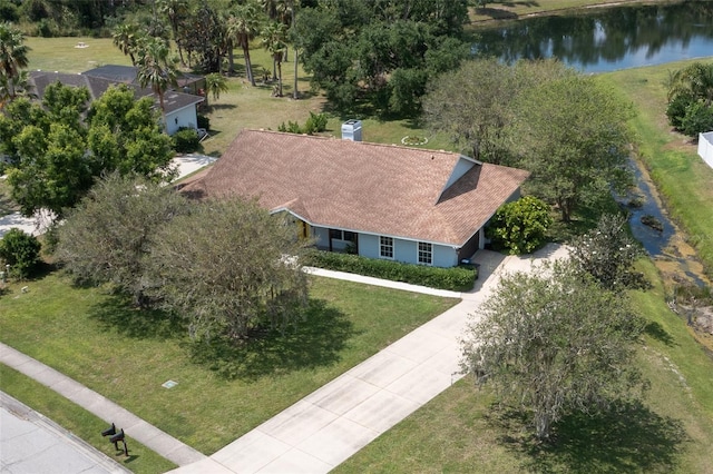 aerial view featuring a water view