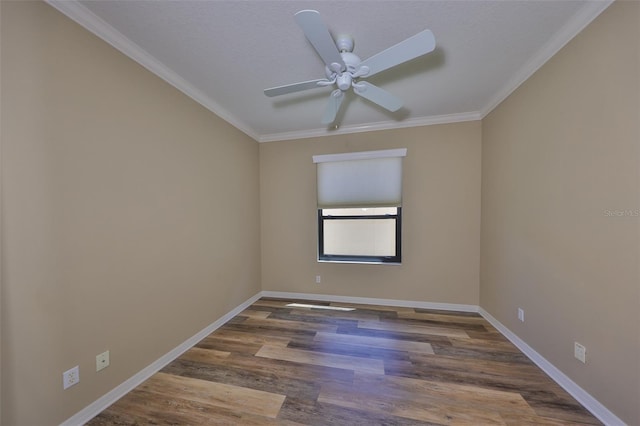 336 Silver Falls Dr, Apollo Beach, FL 33572 - unfurnished room with ornamental molding, baseboards, a ceiling fan, and wood finished floors