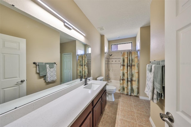 336 Silver Falls Dr, Apollo Beach, FL 33572 - full bathroom featuring visible vents, toilet, shower / tub combo with curtain, vanity, and tile patterned flooring