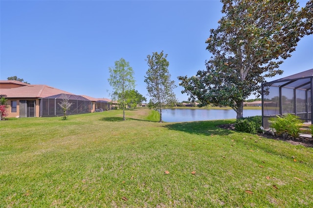 336 Silver Falls Dr, Apollo Beach, FL 33572 - view of yard featuring a water view and glass enclosure