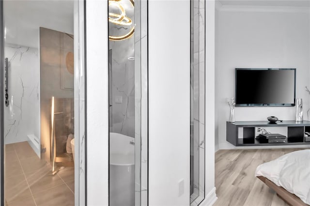 interior space featuring crown molding