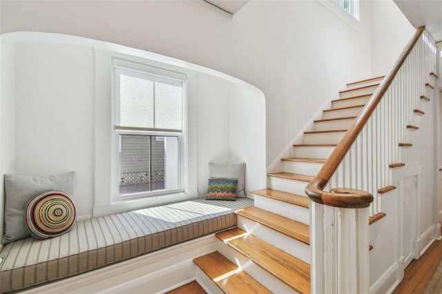 staircase featuring wood finished floors