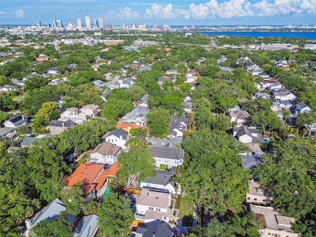 aerial view with a residential view and a water view