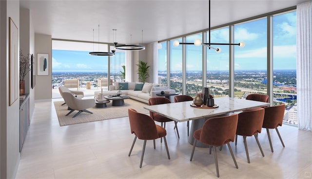 520 N Tampa St Unit 3001, Tampa, FL 33602 - dining area featuring expansive windows, a view of city, and an inviting chandelier