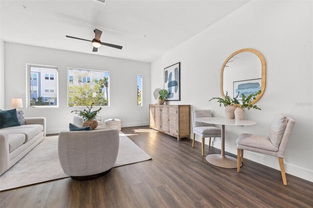 883 6th Ave S, Saint Petersburg, FL 33701 - living room with baseboards, a ceiling fan, and wood finished floors