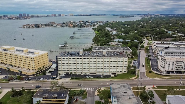 bird's eye view with a water view and a city view