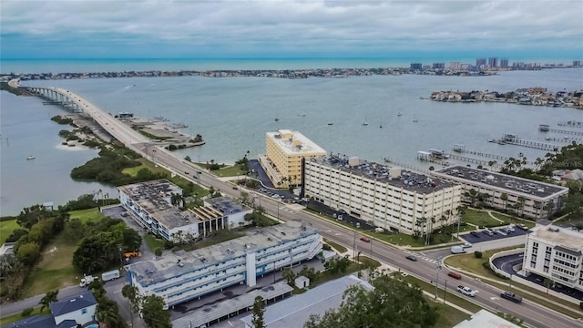 aerial view featuring a view of city and a water view