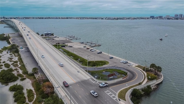 bird's eye view featuring a water view