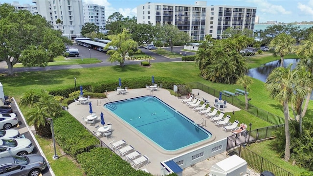 220 Belleview Blvd Unit 104, Belleair, FL 33756 - community pool with a water view and a patio area