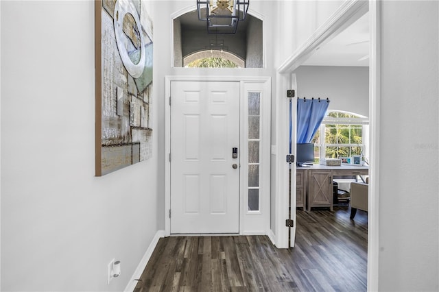 foyer entrance featuring baseboards and wood finished floors
