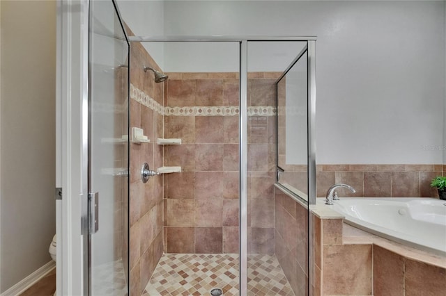 20537 Lace Cascade Rd, Land O Lakes, FL 34637 - bathroom featuring a bath, toilet, and a stall shower