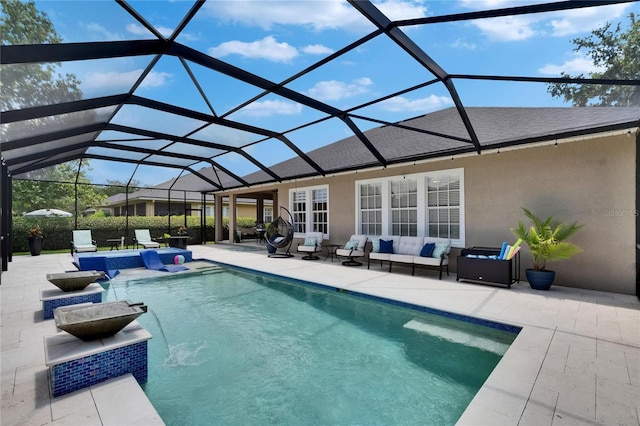 20537 Lace Cascade Rd, Land O Lakes, FL 34637 - outdoor pool featuring a patio area, outdoor lounge area, and glass enclosure