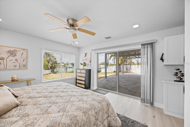 7889 3rd Ave S, Saint Petersburg, FL 33707 - bedroom featuring access to exterior, multiple windows, light wood-style flooring, recessed lighting, and a ceiling fan