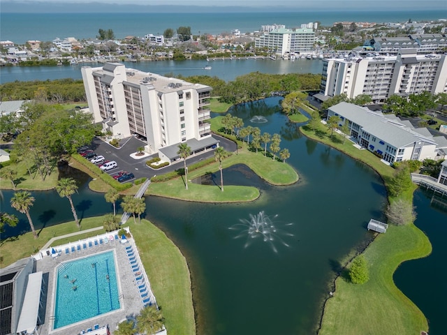 aerial view with a water view
