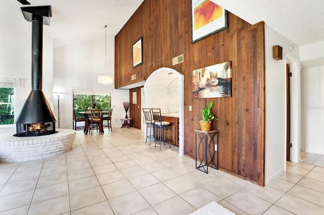 13902 Bardmoor Pl Unit B, Tampa, FL 33618 - lobby with high vaulted ceiling and wood walls