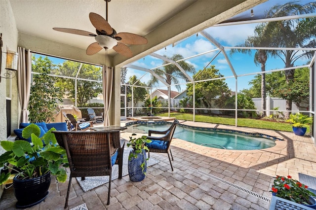 11519 Cypress Reserve Dr, Tampa, FL 33626 - view of swimming pool with a patio area, a fenced backyard, an in ground hot tub, and a lanai