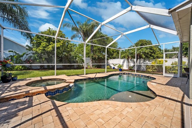 11519 Cypress Reserve Dr, Tampa, FL 33626 - view of swimming pool featuring a patio, a fenced backyard, and glass enclosure