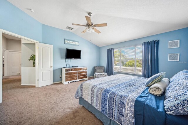 11519 Cypress Reserve Dr, Tampa, FL 33626 - carpeted bedroom featuring visible vents, baseboards, a ceiling fan, and vaulted ceiling
