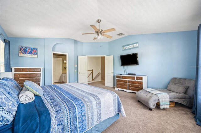 11519 Cypress Reserve Dr, Tampa, FL 33626 - carpeted bedroom featuring visible vents, ceiling fan, and lofted ceiling