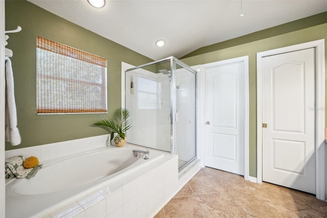 11519 Cypress Reserve Dr, Tampa, FL 33626 - full bathroom featuring recessed lighting, a bath, vaulted ceiling, and a stall shower