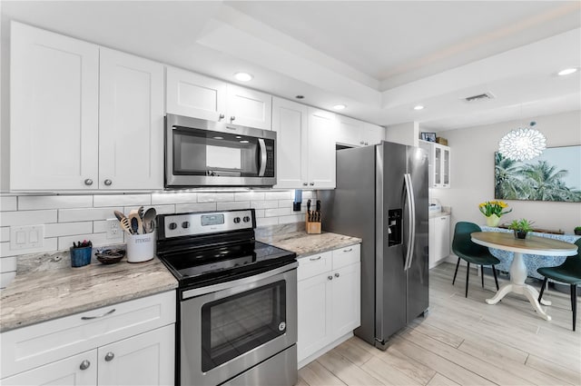 1600 Gulf Blvd Unit 212, Clearwater Beach, FL 33767 - kitchen with visible vents, recessed lighting, white cabinetry, and appliances with stainless steel finishes
