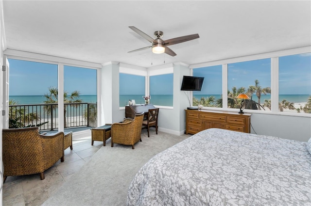 1600 Gulf Blvd Unit 212, Clearwater Beach, FL 33767 - tiled bedroom featuring access to outside and ceiling fan