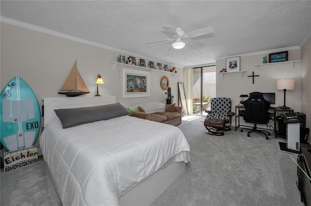 1600 Gulf Blvd Unit 212, Clearwater Beach, FL 33767 - bedroom featuring crown molding, access to outside, a ceiling fan, and carpet
