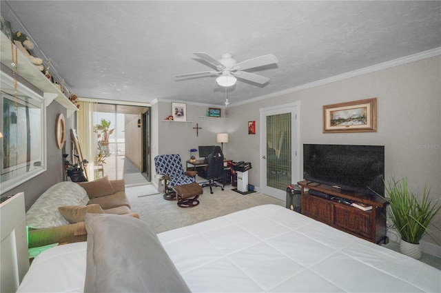 1600 Gulf Blvd Unit 212, Clearwater Beach, FL 33767 - bedroom featuring crown molding, ceiling fan, carpet, and access to exterior
