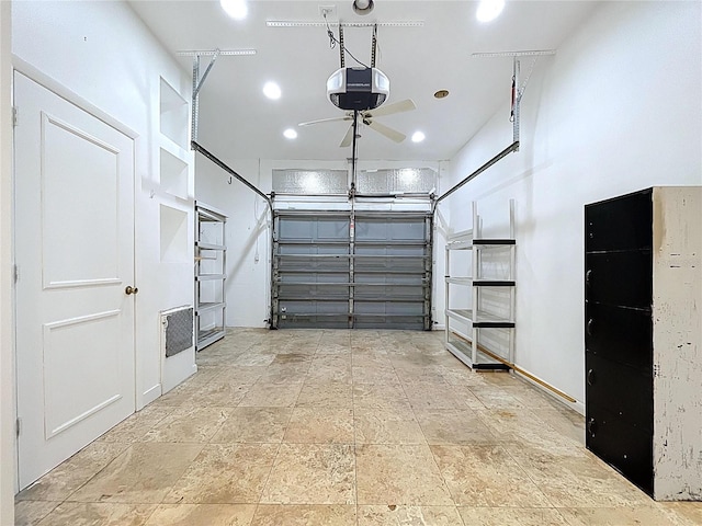 6920 Bougainvilla Ave S, Saint Petersburg, FL 33707 - garage featuring recessed lighting, a ceiling fan, and a garage door opener
