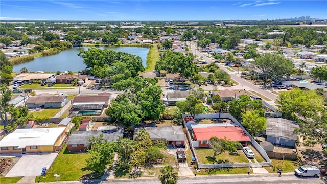 birds eye view of property with a water view and a residential view