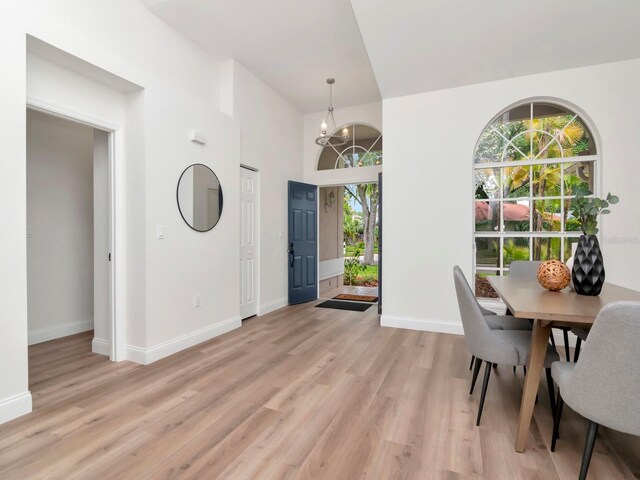 3728 Cypress Meadows Rd, Tampa, FL 33624 - dining area featuring plenty of natural light, light wood finished floors, a chandelier, and baseboards
