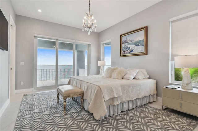 90 Martinique Ave, Tampa, FL 33606 - bedroom with recessed lighting, an inviting chandelier, access to exterior, and baseboards