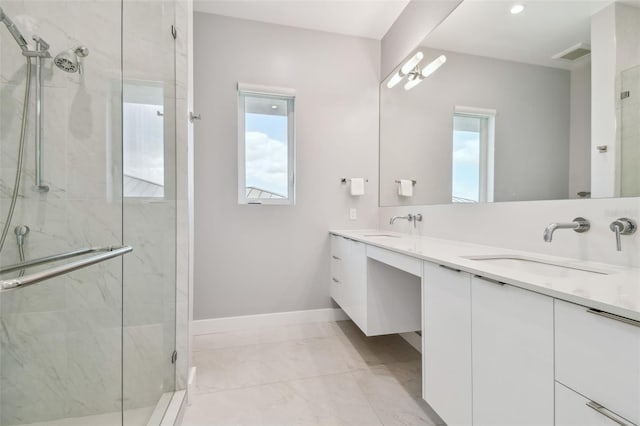 90 Martinique Ave, Tampa, FL 33606 - full bathroom with double vanity, a marble finish shower, and a sink