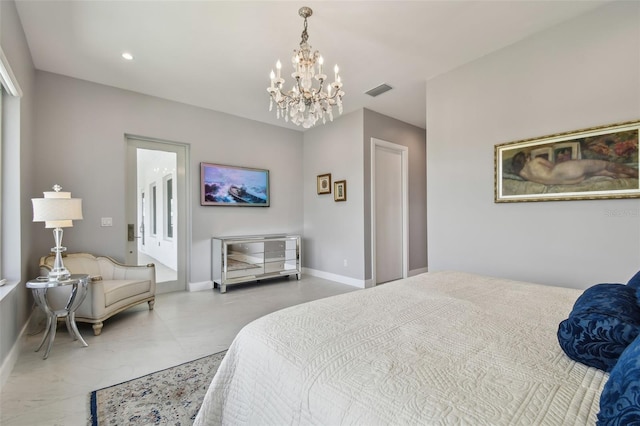 90 Martinique Ave, Tampa, FL 33606 - bedroom with baseboards, a chandelier, visible vents, and recessed lighting
