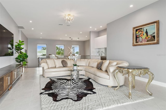 90 Martinique Ave, Tampa, FL 33606 - living area with a chandelier, visible vents, and recessed lighting
