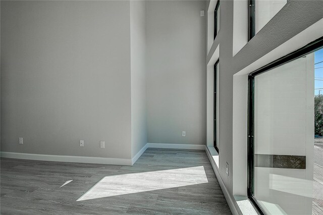 spare room featuring baseboards and wood finished floors