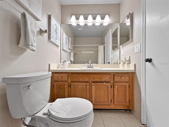 7508 Hollowell Dr, Tampa, FL 33615 - bathroom with tile patterned floors, vanity, a shower with curtain, and toilet