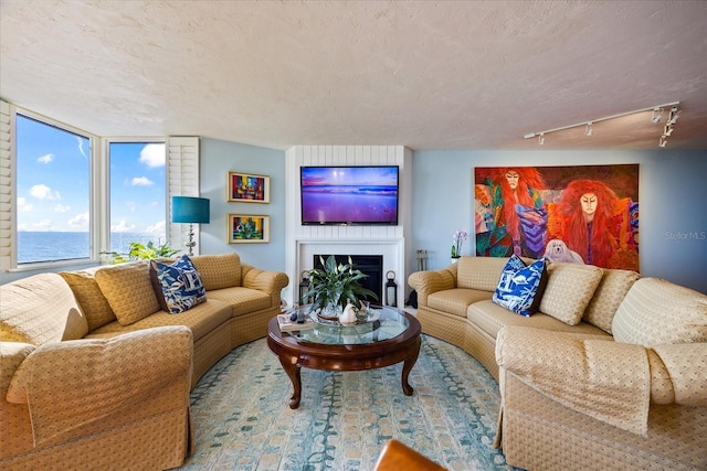 living room with a fireplace