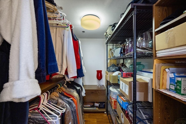 walk in closet featuring wood finished floors