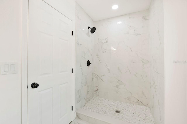 1886 San Mateo Dr, Dunedin, FL 34698 - full bathroom featuring a marble finish shower and recessed lighting