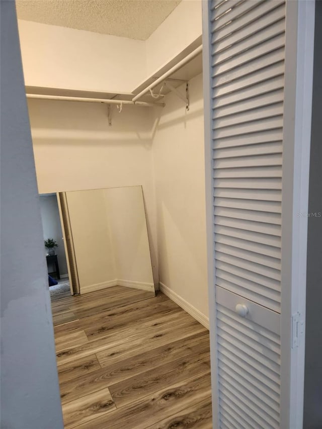 walk in closet with wood finished floors