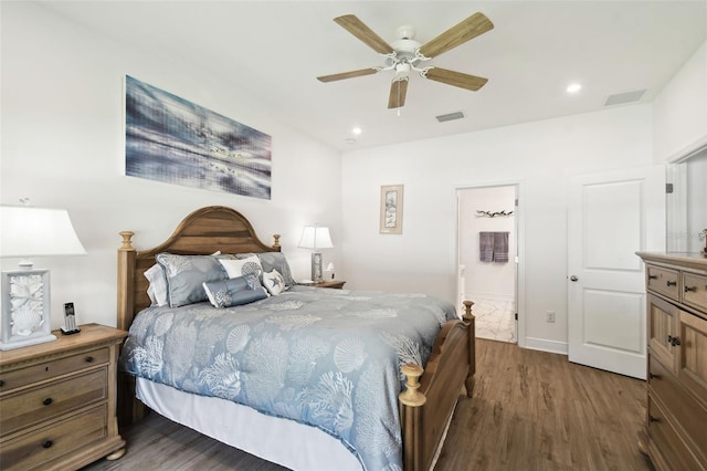 bedroom featuring visible vents, recessed lighting, and wood finished floors