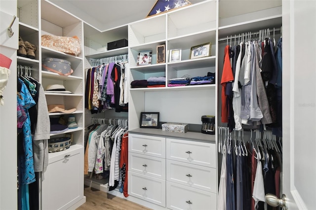 walk in closet featuring light wood-style flooring