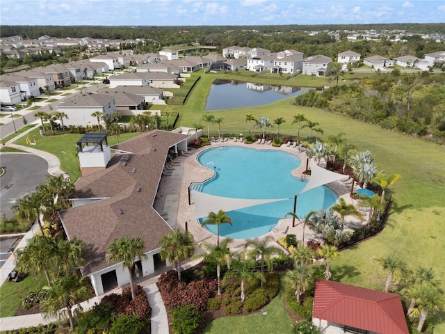 33581 Elm Hill Br, Wesley Chapel, FL 33545 - aerial perspective of suburban area featuring a nearby body of water and a pool