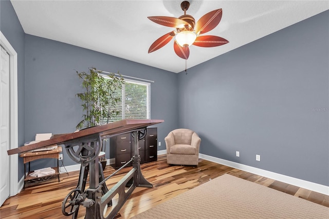 5807 Thoreau Pl, Lithia, FL 33547 - home office with a ceiling fan, wood finished floors, and baseboards
