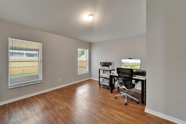 11626 Pure Pebble Dr, Riverview, FL 33569 - office space featuring wood finished floors, baseboards, and a textured ceiling