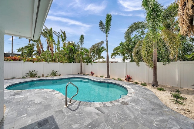 view of swimming pool with a patio area, a fenced backyard, and a fenced in pool