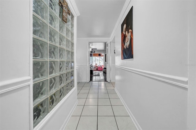 8115 N Ola Ave, Tampa, FL 33604 - hallway with tile patterned flooring, baseboards, and crown molding