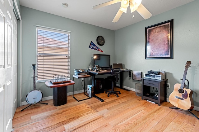 3434 Tarbolton Way, Land O Lakes, FL 34638 - office area with ceiling fan, baseboards, and wood finished floors