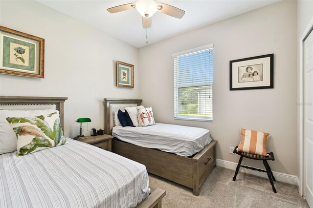 19325 Hawk Valley Dr, Tampa, FL 33647 - bedroom featuring baseboards, a ceiling fan, and light colored carpet